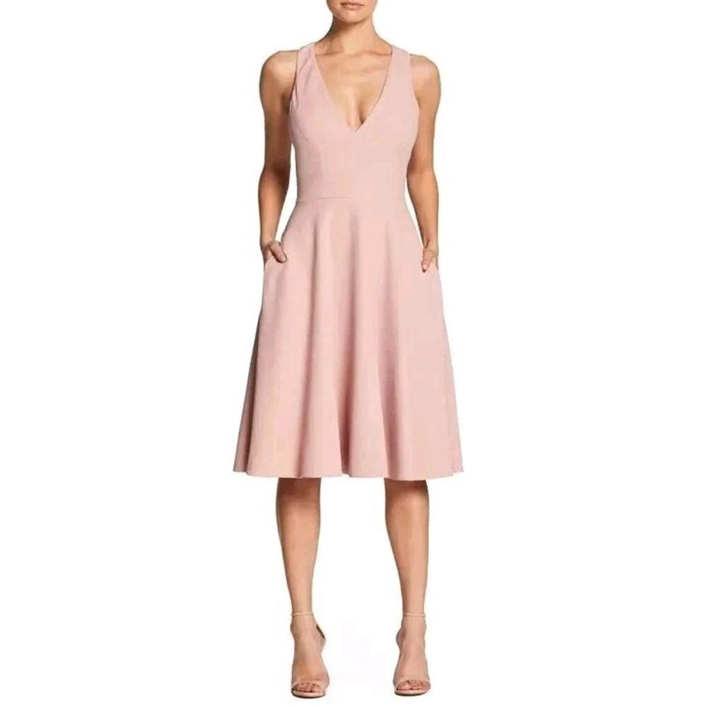Dress the Population Women's Catalina Midi Dress S Solid Sleeveless Fit & Flare - Picture 1 of 11